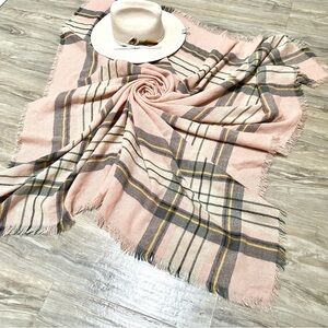 Plaid Pink and Cream Blanket boho Scarf multifunctional w cabin vibe